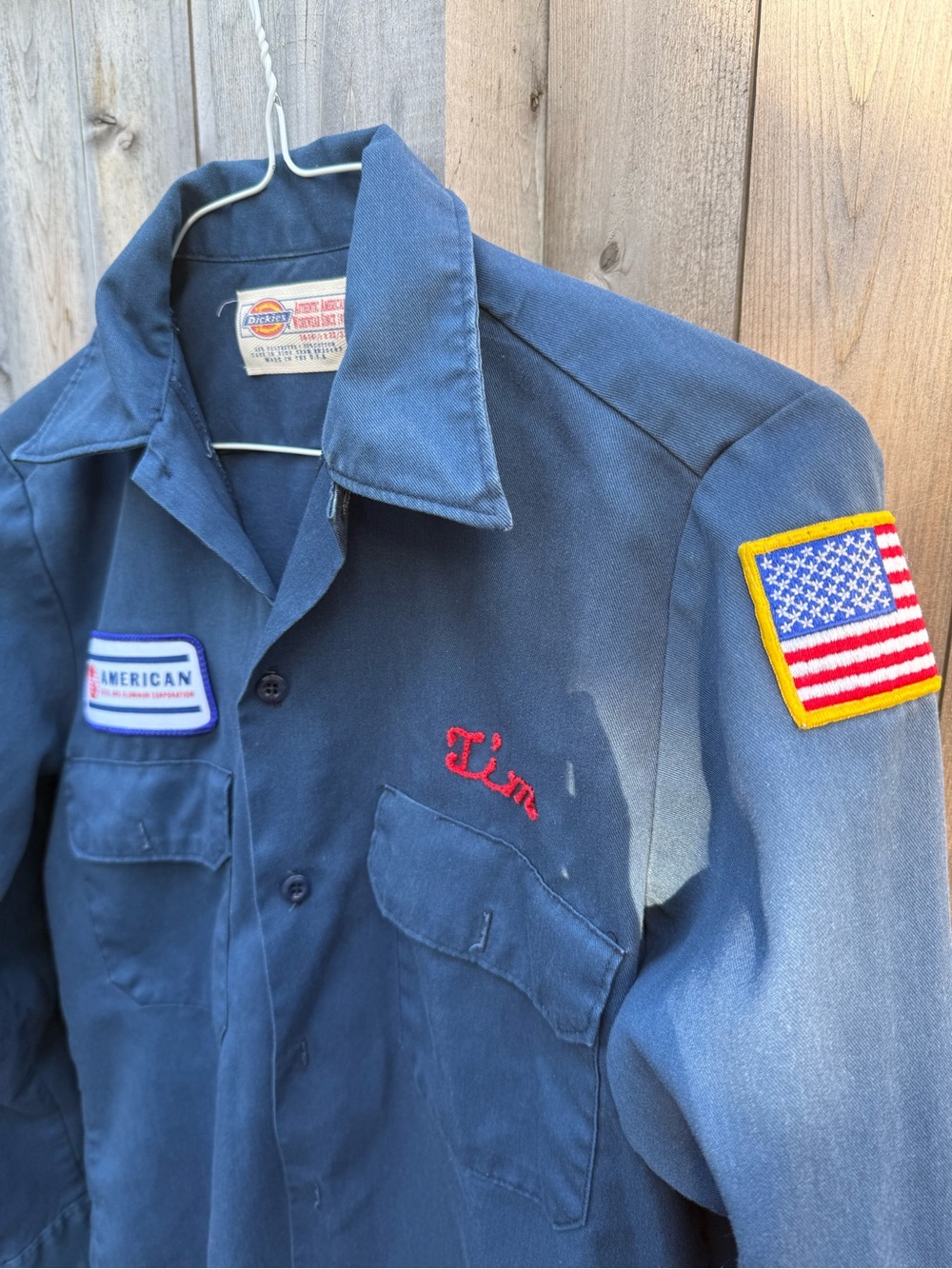 1970’s industrial Dickies Navy Blue Work Shirt with Red Embroidery - Picture 4 of 10